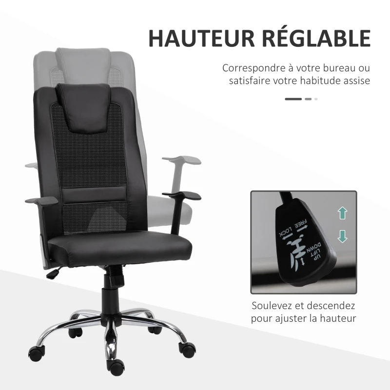Vinsetto Chaise de Bureau Ergonomique Fauteuil de Bureau pivotant, hauteur réglable, Dossier en maille respirante, revêtement en Nylon synthétique Noir
