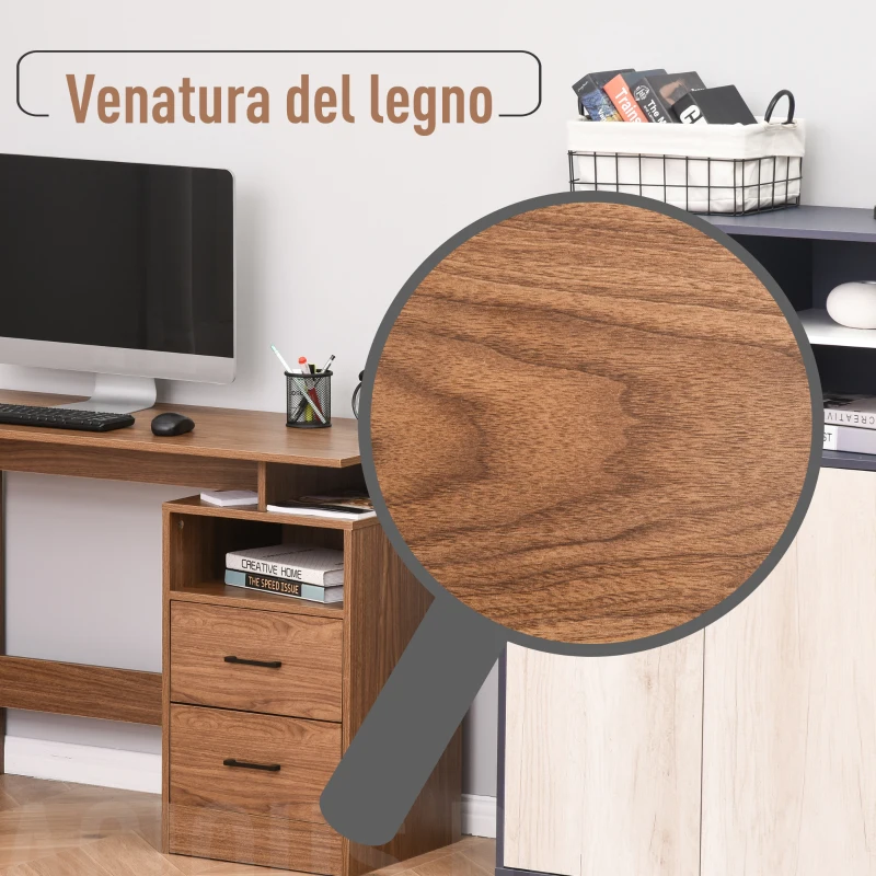 HOMCOM Scrivania Moderna in Legno con Cassetti per Ufficio Camera e Studio, Colore Legno Noce, 107x48x76.2cm