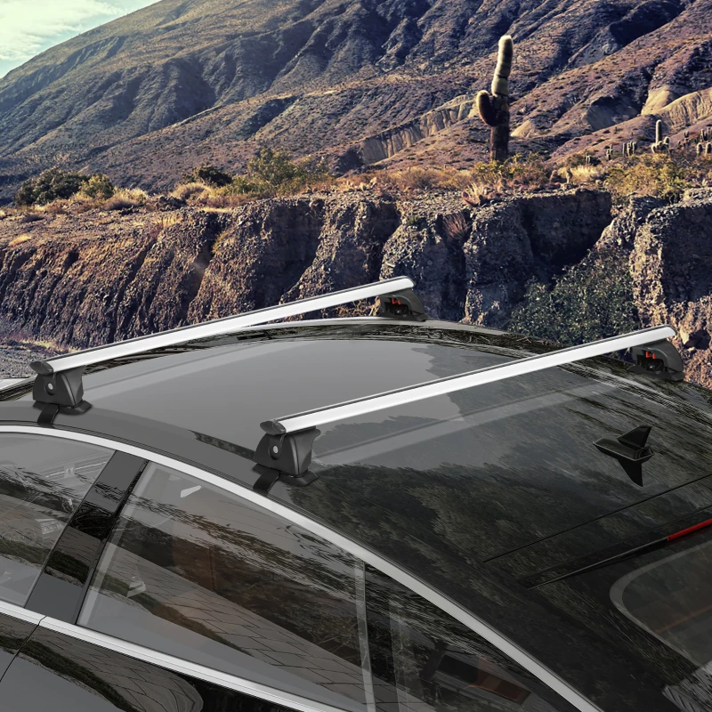 HOMCOM 2 barres de toit de voiture verrouillables 4 clés fournies alliage d'aluminium 123,6 x 15 x 15 cm - charge max. 100 kg - argenté et noir