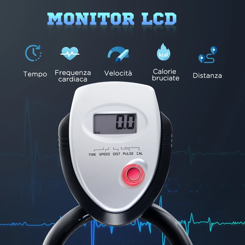 HOMCOM Cyclette da Camera con Schermo LCD, Volano da 10kg e Resistenza Magnetica Regolabile, 47x120x104.5-117 cm