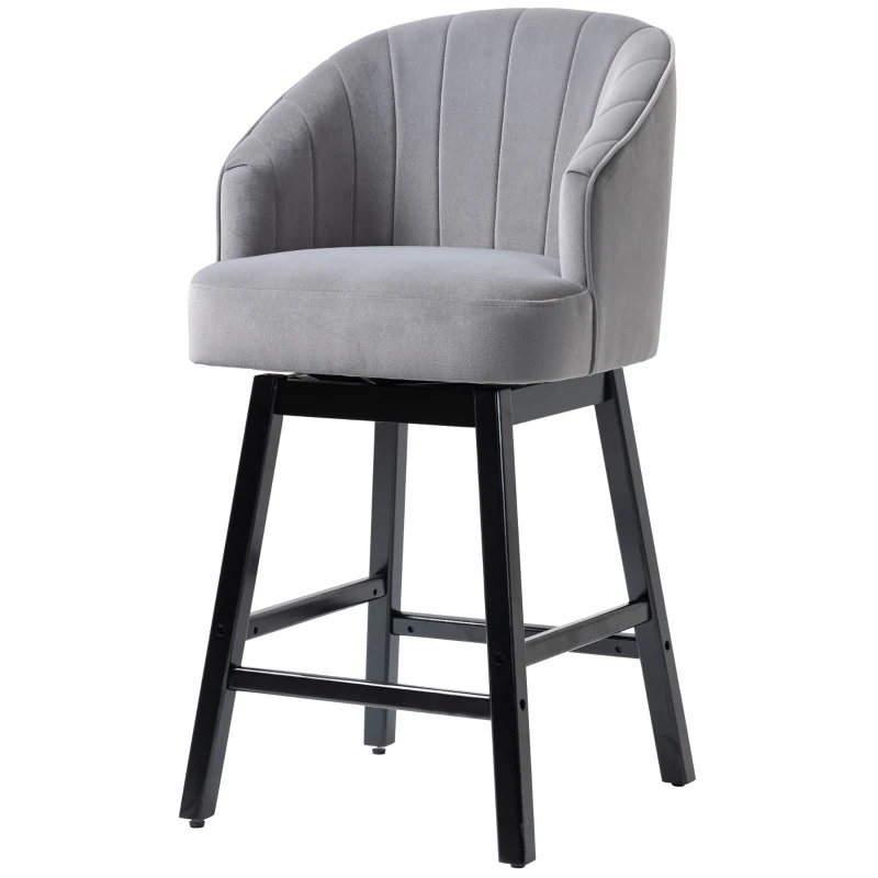 HOMCOM Sitzhocker, Barhocker, drehbar, eleganter Bezug, weiches Polster, Fußstütze, Kauschukholz, 60 x 60 x 112 cm