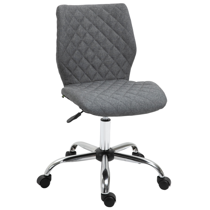 Chaise de bureau effet capitonné hauteur réglable pivotant 360° piètement chromé lin gris