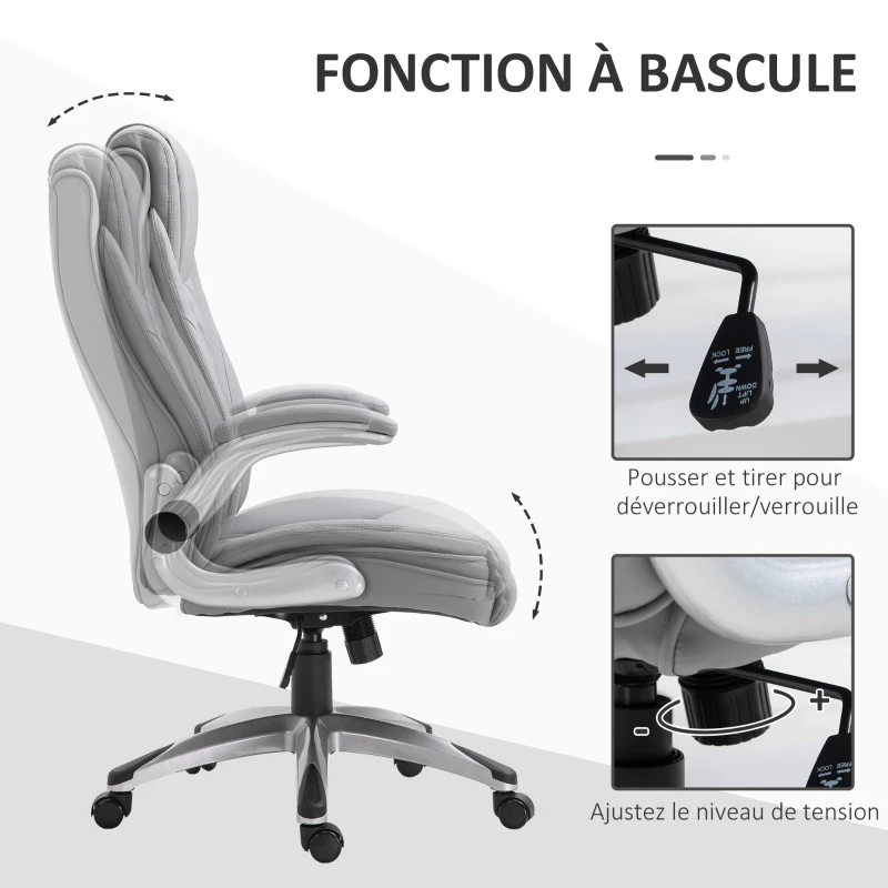 HOMCOM Fauteuil de bureau chaise de bureau ergonomique hauteur réglable roulettes pivotant P.U 70 x 71 x 121 cm gris