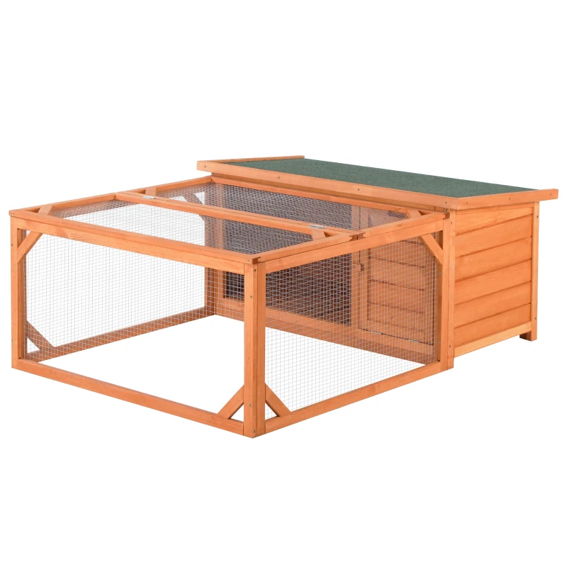 PawHut Cusca pentru iepuri cu casuta si zona ingradita, 125.5 x 100 x 49 cm, Lemn, Maro / Verde(m-9)