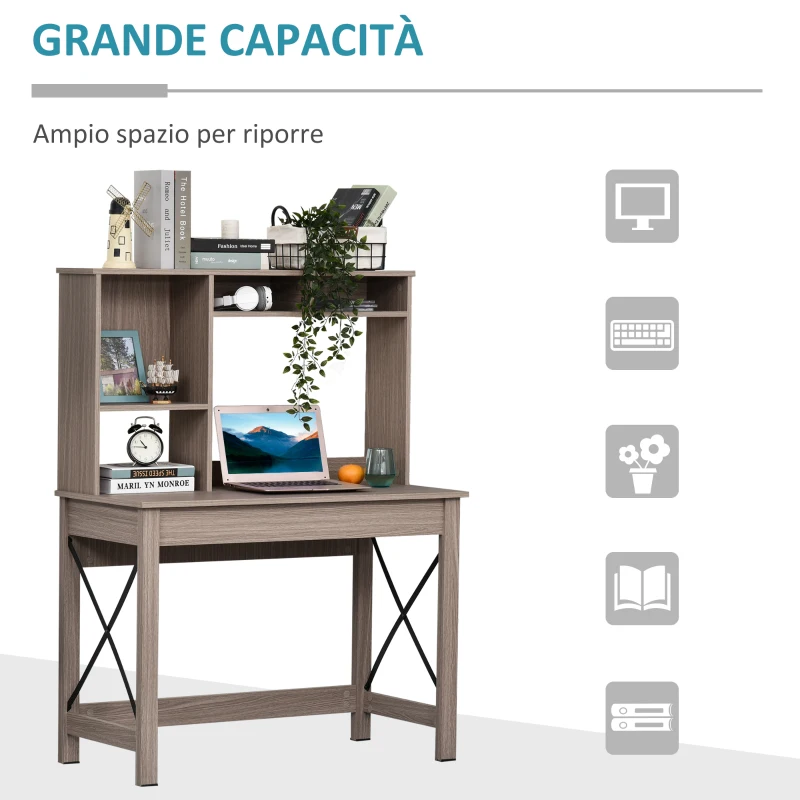 HOMCOM Scrivania per Computer Moderna con Ripiani Aperti, Scrivania con Libreria in Legno, Tavolo Porta PC per Computer, per Ufficio, Studio e Camera da Letto, 105x50x137.5cm, Marrone