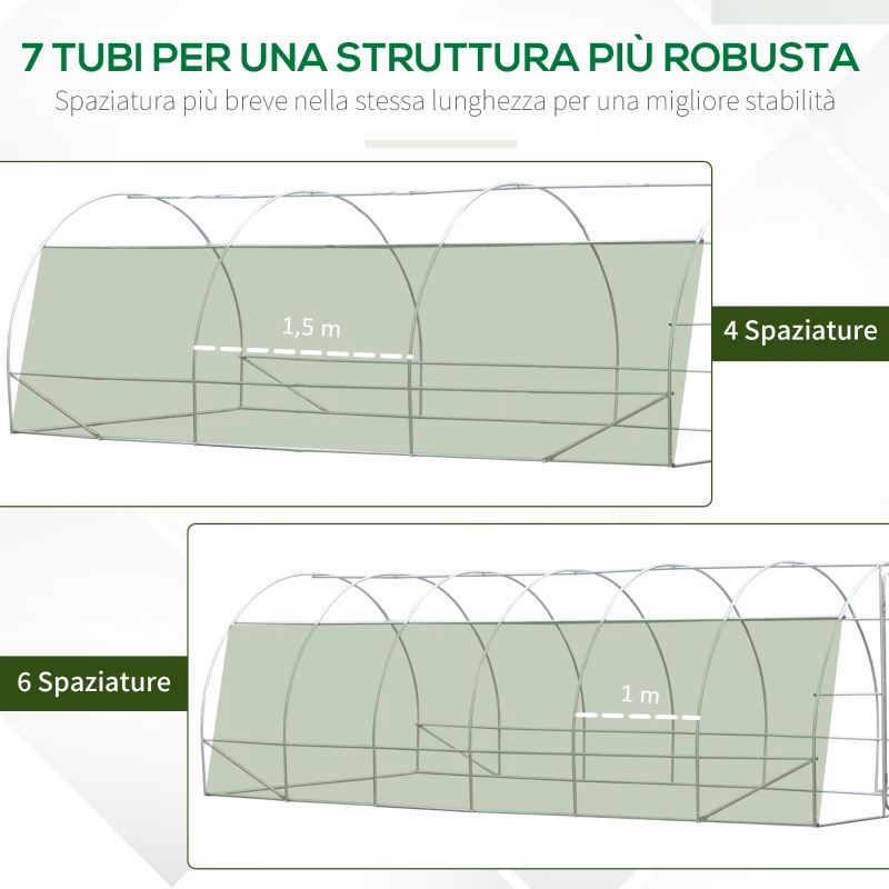 Outsunny Serra a Tunnel per Orto in Acciaio con Copertura in PE, Porta e Finestre, 570x292x197cm, Verde