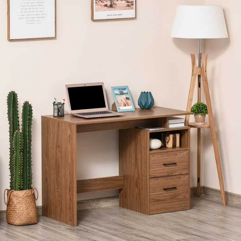HOMCOM Scrivania Moderna in Legno con Cassetti per Ufficio Camera e Studio, Colore Legno Noce, 107x48x76.2cm
