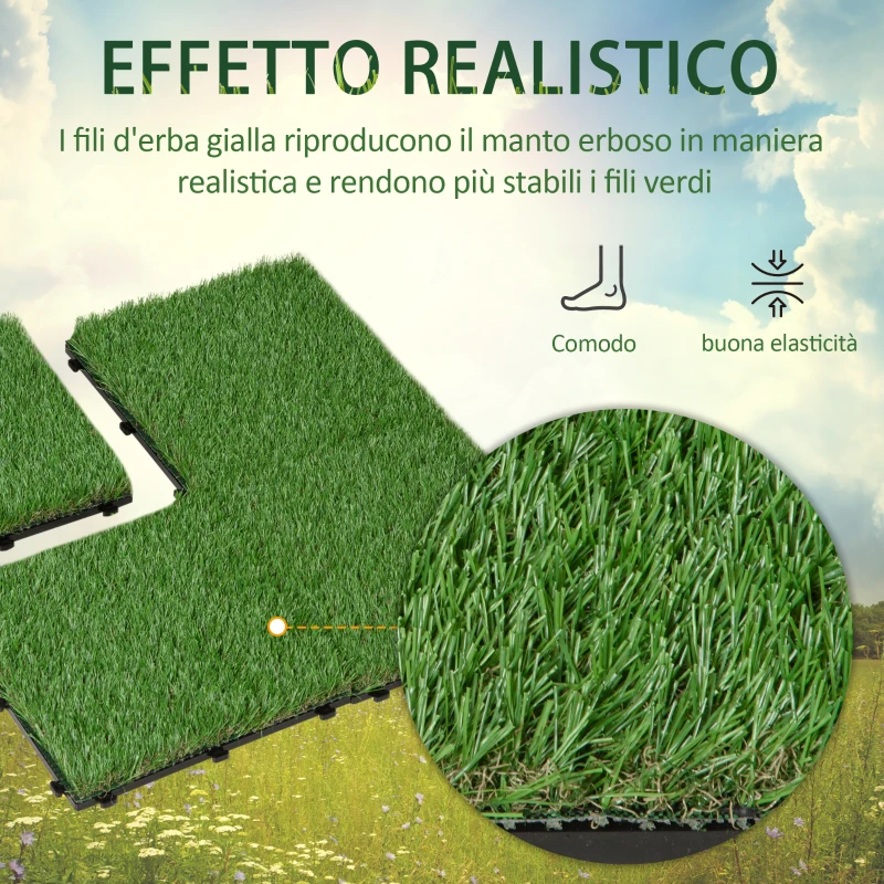 Outsunny Erba Sintetica per Giardino Set di 10pz Prato Artificiale da Esterno