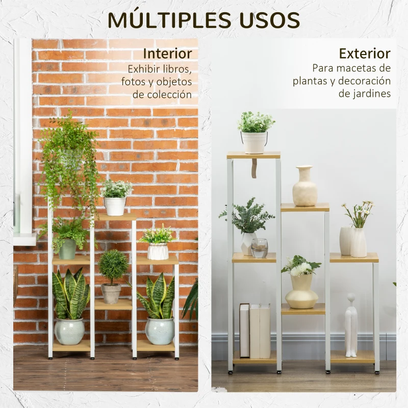 Outsunny Soporte para Plantas con 7 Estantes Escalonados para Interior y Exterior65x23x94,5 cm Natural y Blanco