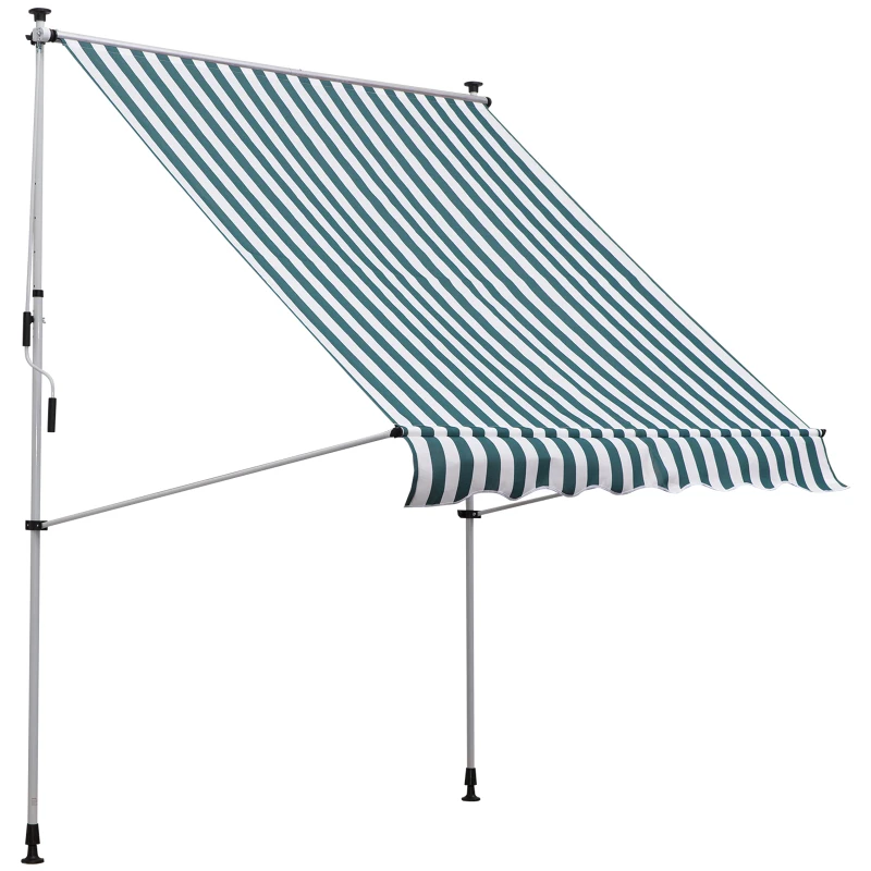 Outsunny Tenda da Sole da Esterno 2x1.5m a Rullo con Manovella, Altezza e Angolazione Regolabile, Bianco e Verde