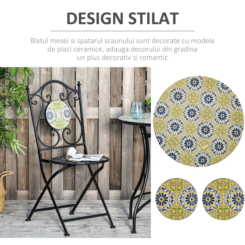 Outsunny Set Masa si Scaune de Gradina din Metal cu Majolica Colorata