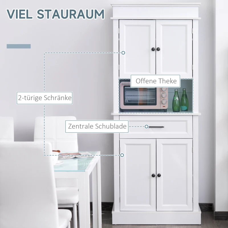 HOMCOM Küchenschrank Landhausstil 2 Schränke 1 Schublade 74 cm x 39,5 cm x 183 cm Holzwerkstoff Weiß