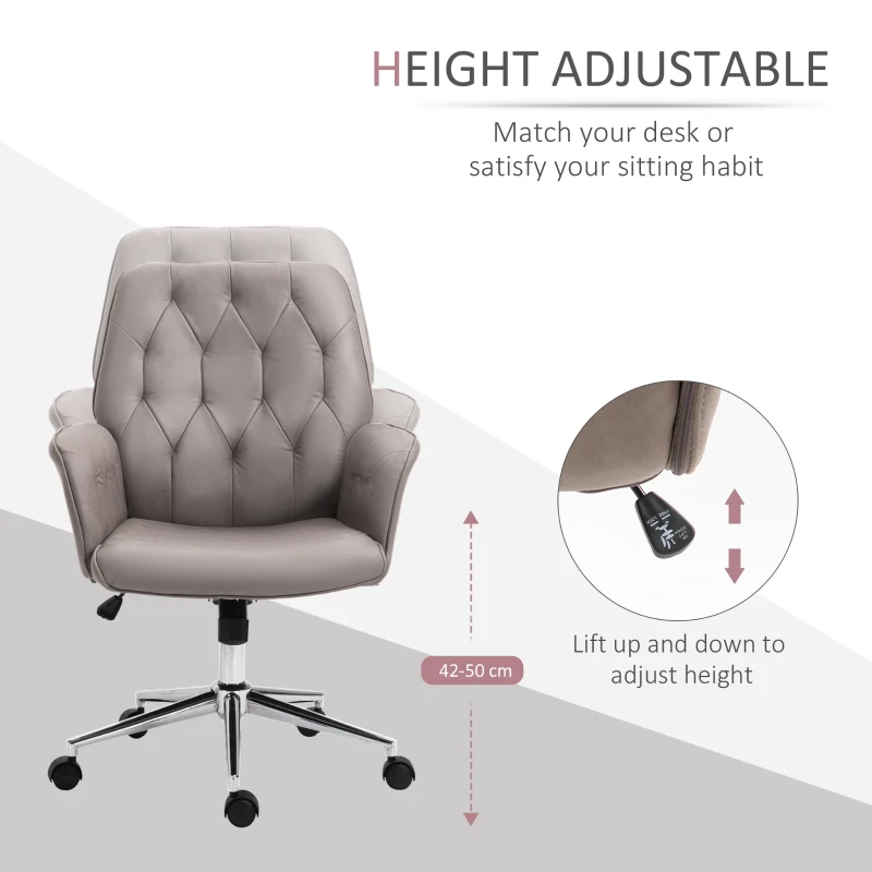 Vinsetto Swivel Desk Chair, On Wheels 360° Swivel, Adjustable Height Grey