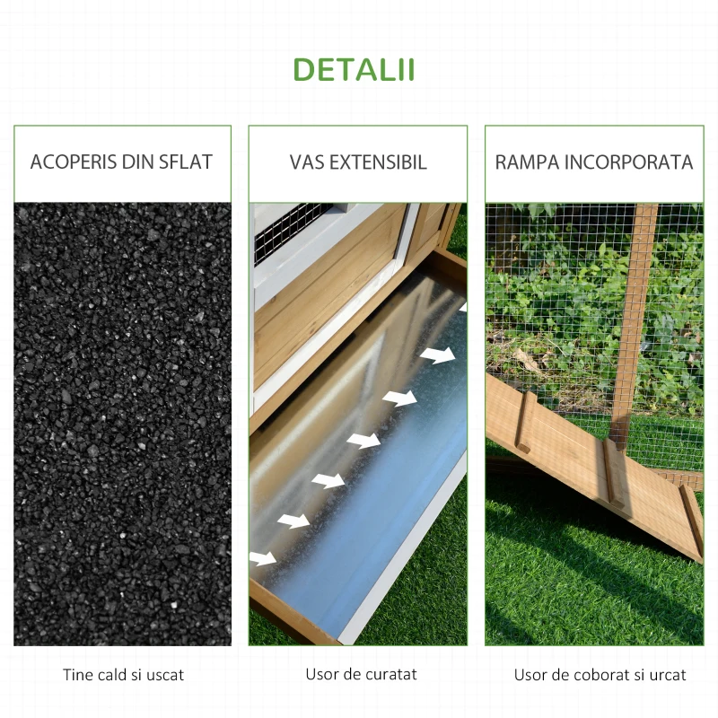 PawHut Cotet Gaini 200×80×105 cm – Cuibar, Zona Alergat & Tava Detasabila(m-7)