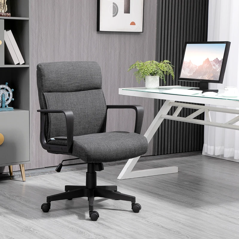 Vinsetto Chaise de bureau ergonomique fauteuil de bureau siège de bureau en toile avec accoudoir hauteur réglable pivotant à 360°  lin gris et piètement noir