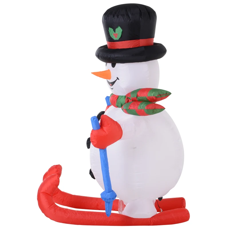 HOMCOM Aufblasbarer Skischneemann mit LED-Lichtern, Rasendekoration, Weihnachten, IP44, Weiß, 90 x 60 x 180