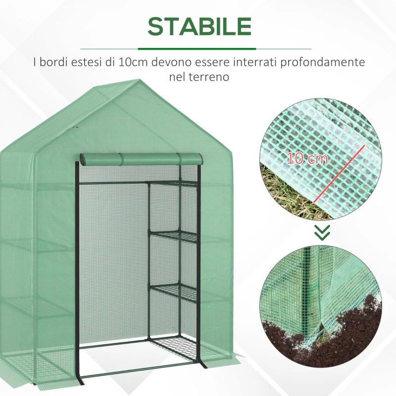 Outsunny Serra da Giardino per Piante con Scaffali in Acciaio e PE, Serra da Balcone con tetto spiovente (143x73x195cm)