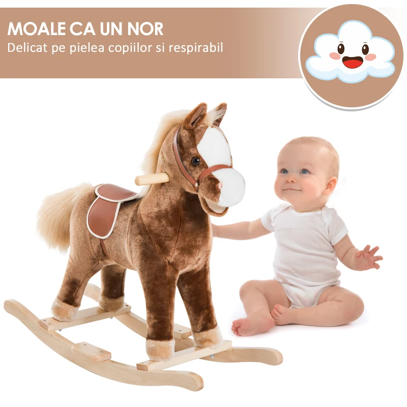 HOMCOM Cal Balansoar pentru Copii din Lemn, 74×33×62 cm, Maro