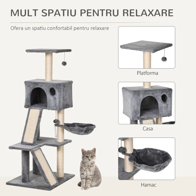 PawHut Ansamblu pentru pisici accesorizat cu culcus Patut suspendat si 2 Scarite din Plus Gri