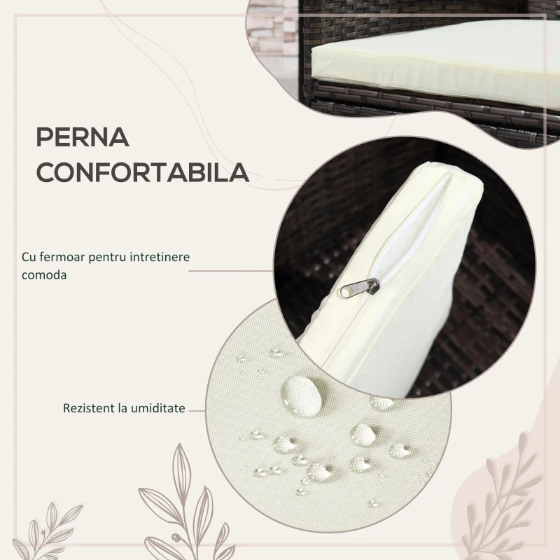 Outsunny Set masa si scaune 5 piese din rattan PE pentru exterior, cotiere din rachita, pentru terasa