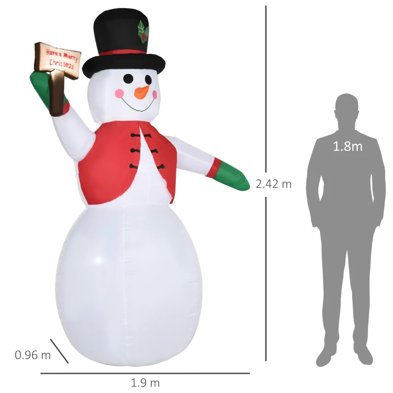 HOMCOM Decoratiune Om de zapada gonflabil de 242 cm cu 4 Lumini LED, IP44 impermeabil