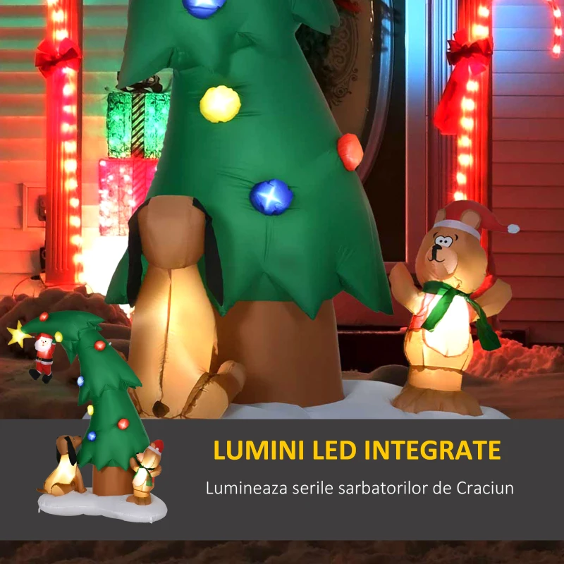 HOMCOM Pom de Craciun Gonflabil Lumini LED Mos Craciun catelus urs figurina