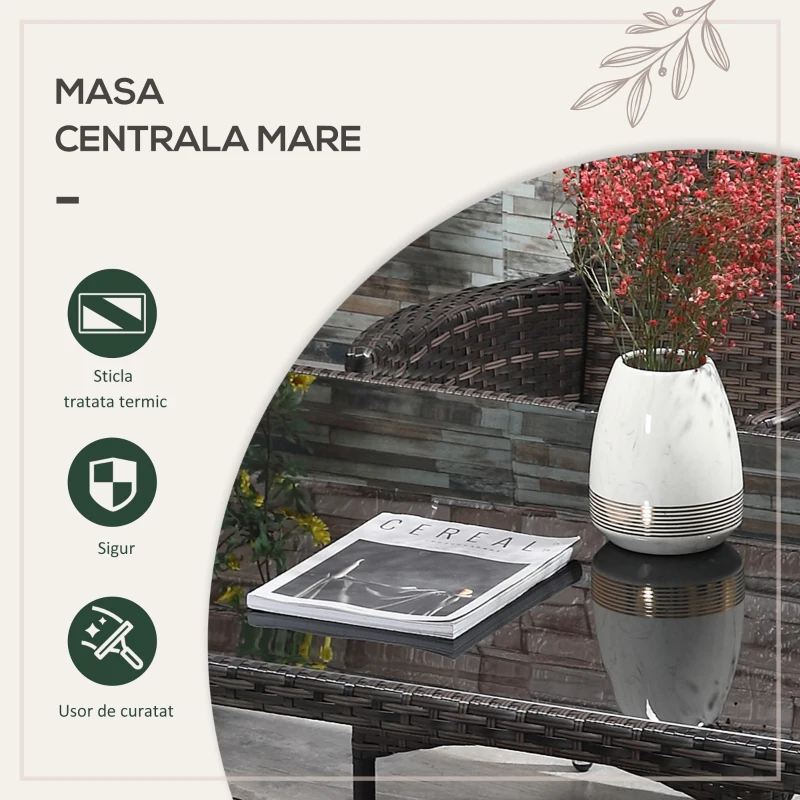 Outsunny Set masa si scaune 5 piese din rattan PE pentru exterior, cotiere din rachita, pentru terasa