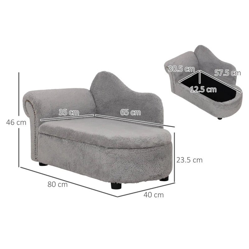 PawHut Canapea pentru caini de talie medie, pat inaltat pentru caini cu cadru din lemn, lounge pentru pisoi pentru instalare usoara, 80 x 40 x 46 cm, gri inchis