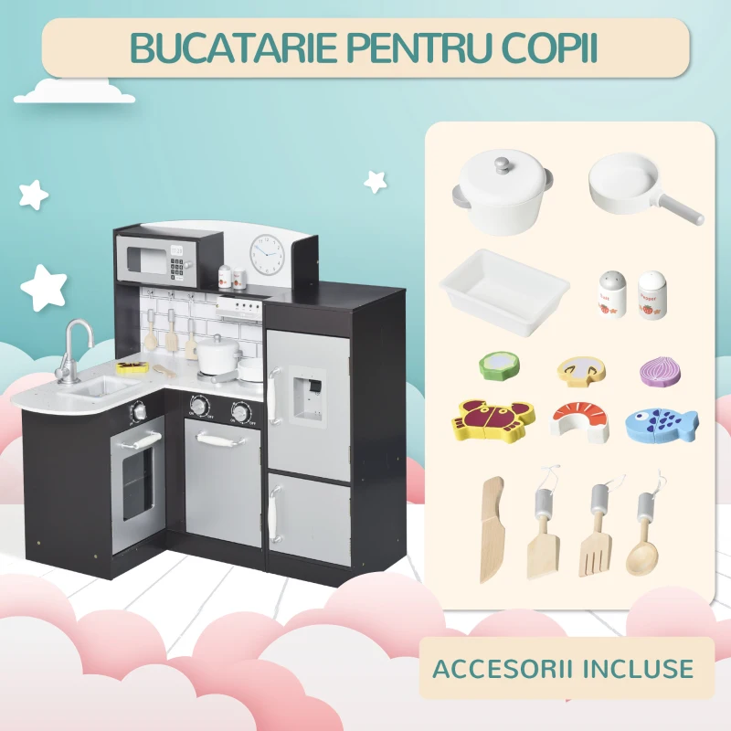 HOMCOM bucatarie de jucarie cu accesorii, 86x64x84,5cm