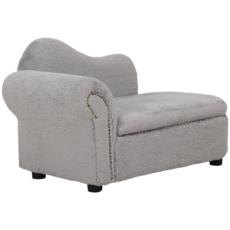 PawHut Canapea pentru caini de talie medie, pat inaltat pentru caini cu cadru din lemn, lounge pentru pisoi pentru instalare usoara, 80 x 40 x 46 cm, gri inchis