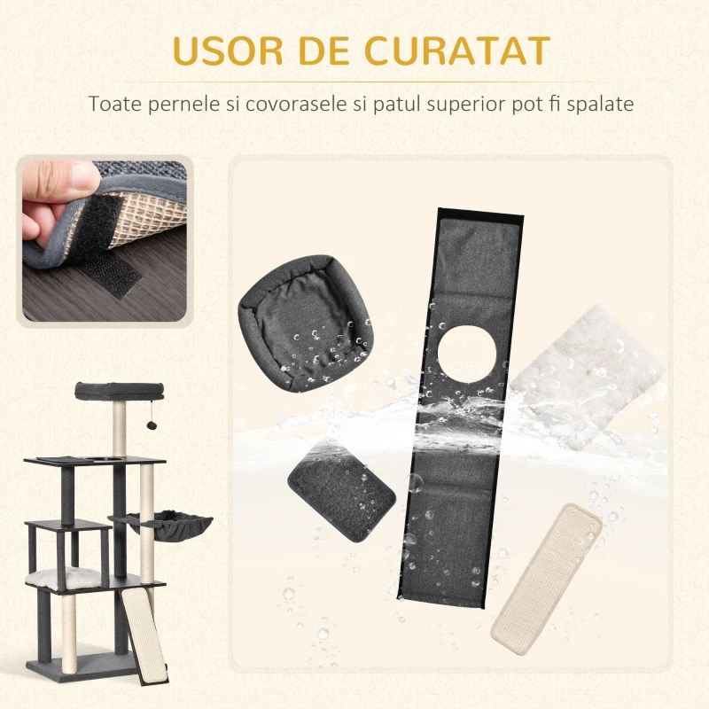 Pawhut Arbore Pisici 146 cm – Cusca, Perna & Stalpi Sisal