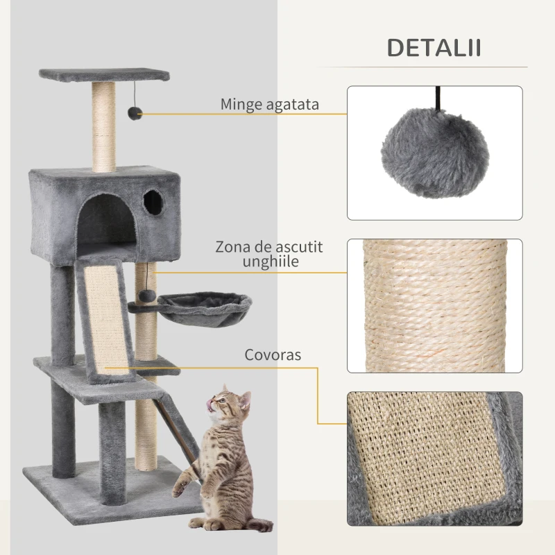 PawHut Ansamblu pentru pisici accesorizat cu culcus Patut suspendat si 2 Scarite din Plus Gri