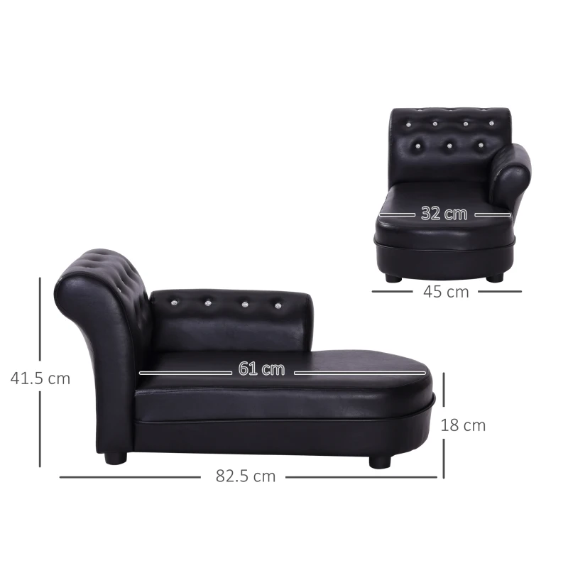 PawHut Canapele pentru caini Chaise Longue Canapea Tapitata pentru Animale, Negru, 82.5x45x41.5cm