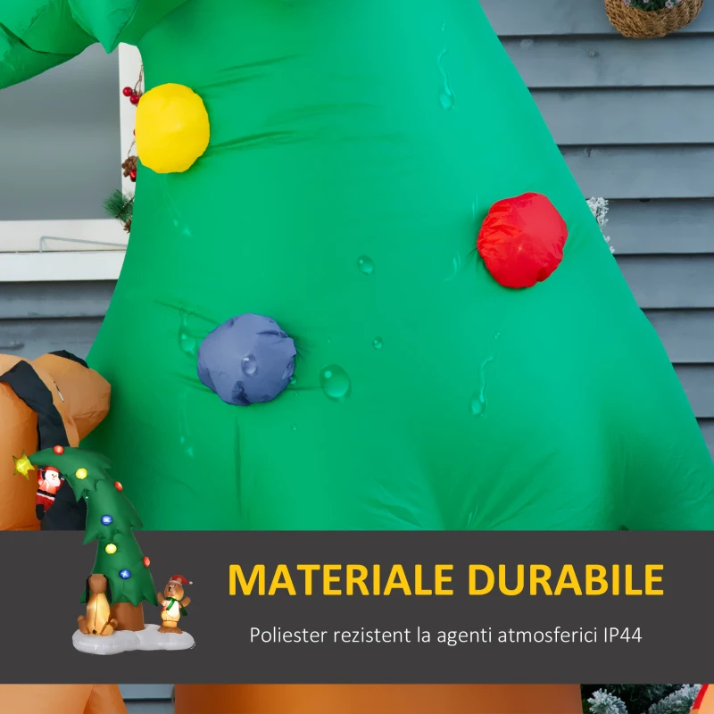 HOMCOM Pom de Craciun Gonflabil Lumini LED Mos Craciun catelus urs figurina