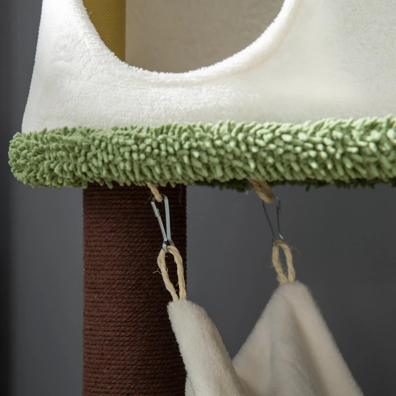 PawHut Cat Tree, with Scratching Post, Hammock, Cat House - Green, Brown & Cream