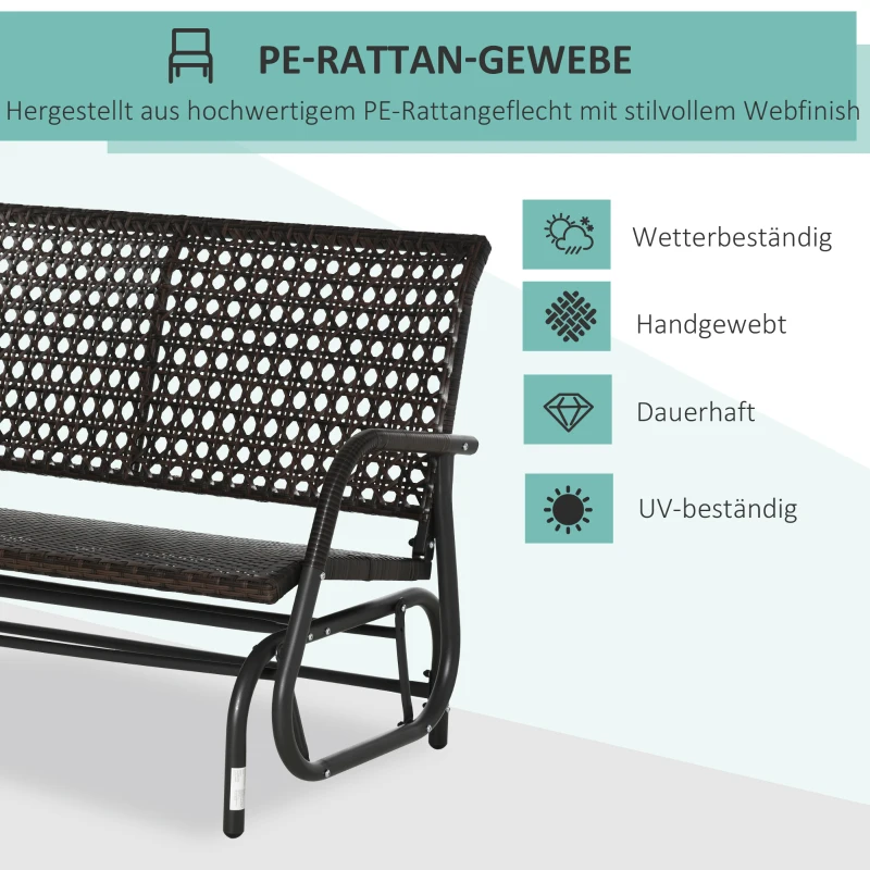 Outsunny Polyrattan Schaukelstuhl 2-Sitzer Gartenbank mit Rückenlehne Schaukelbank für 2 Personen Gartenschaukel Outdoor Bank Sitzbank für Garten Terrasse Park 70 x 120 x 84 cm Braun