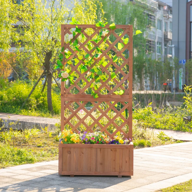 Outsunny® plantenbak met klimplantrooster vurenhout latwerk plantenrooster