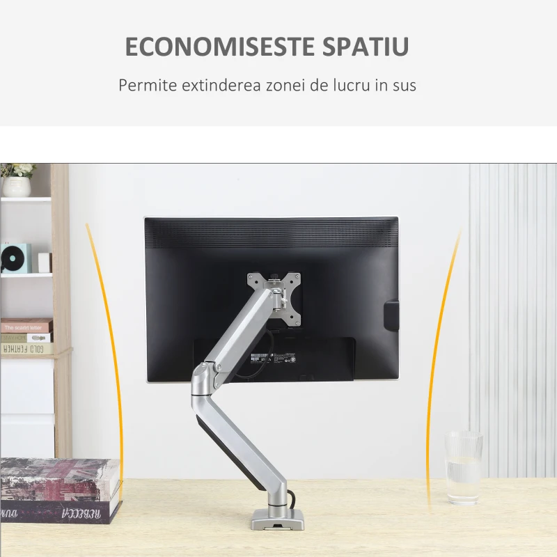 Vinsetto suport monitor, aluminiu, reglabil, 50x11x19.5-47.5cm