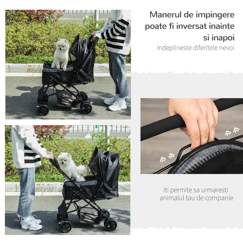 PawHut Cărucior pentru Câini Pliabil cu Mâner Reversibil și Roți din EVA