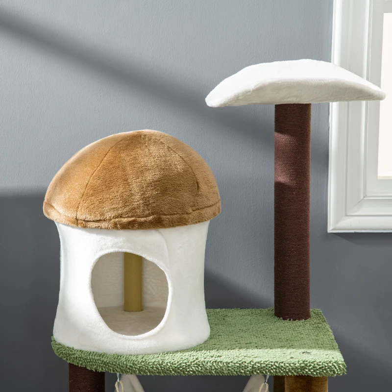 PawHut Cat Tree, with Scratching Post, Hammock, Cat House - Green, Brown & Cream