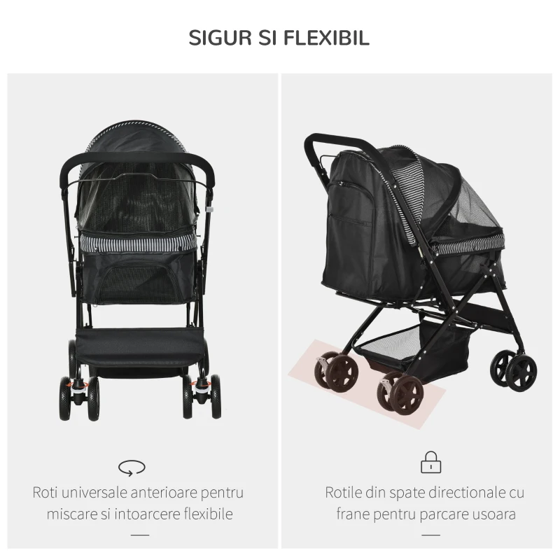 PawHut Cărucior pentru Câini Pliabil cu Mâner Reversibil și Roți din EVA