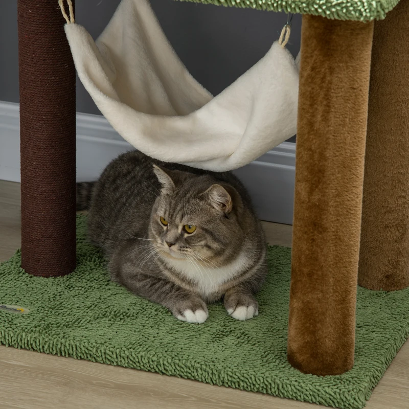PawHut Cat Tree, with Scratching Post, Hammock, Cat House - Green, Brown & Cream