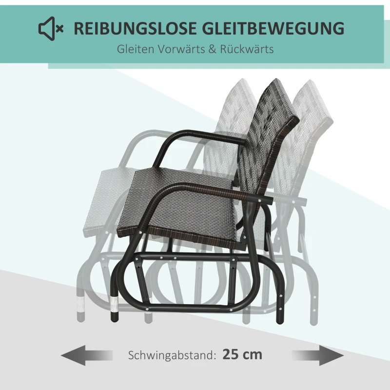 Outsunny Polyrattan Schaukelstuhl 2-Sitzer Gartenbank mit Rückenlehne Schaukelbank für 2 Personen Gartenschaukel Outdoor Bank Sitzbank für Garten Terrasse Park 70 x 120 x 84 cm Braun