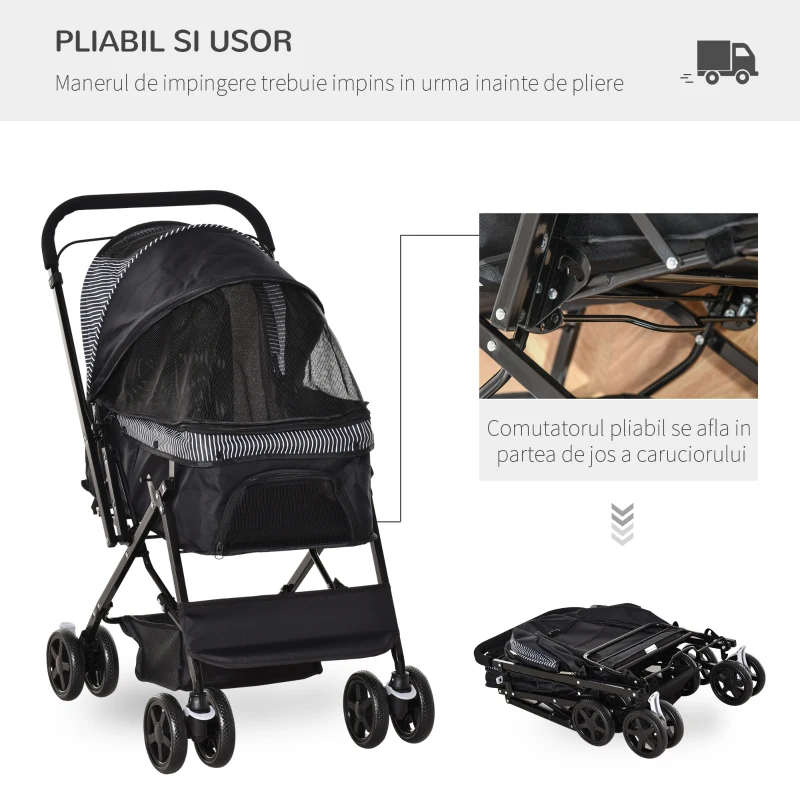 PawHut Cărucior pentru Câini Pliabil cu Mâner Reversibil și Roți din EVA