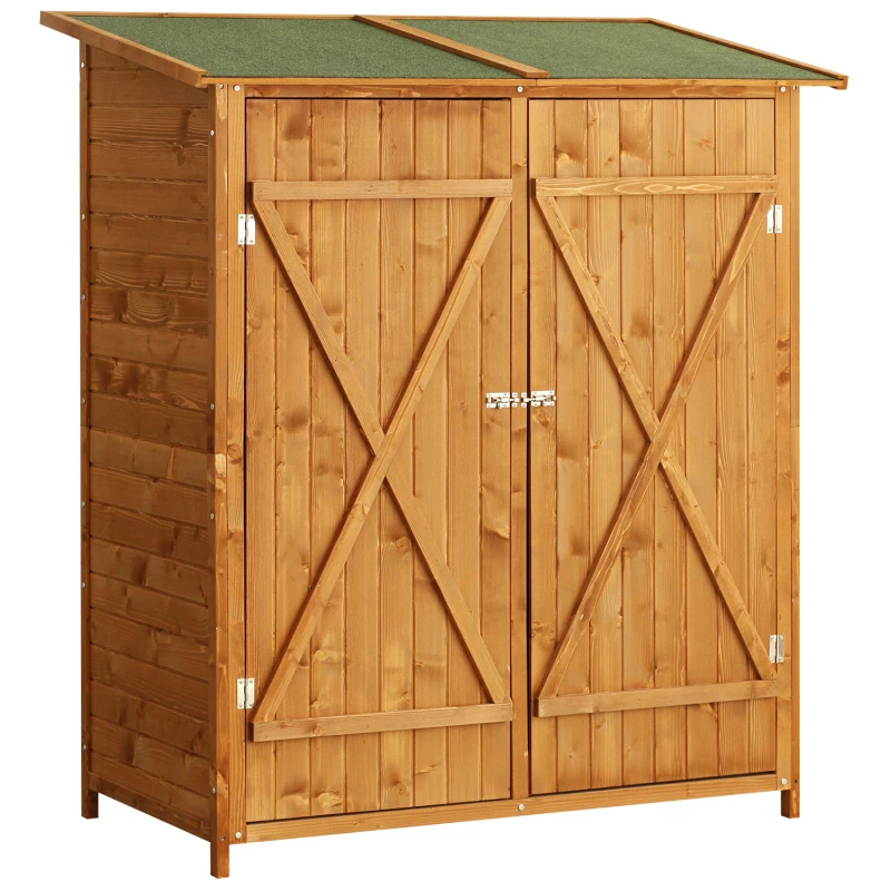 Outsunny Garden Shed Wooden Timber Garden Storage Shed - Double Door - 160cm x 139cm x 75cm