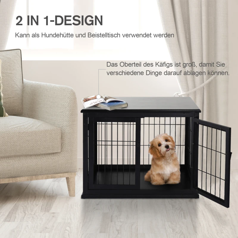 PawHut Hondenkooi voor thuis binnen hondenbench hondenhuis huisdier 2 deuren zwart(m-5)