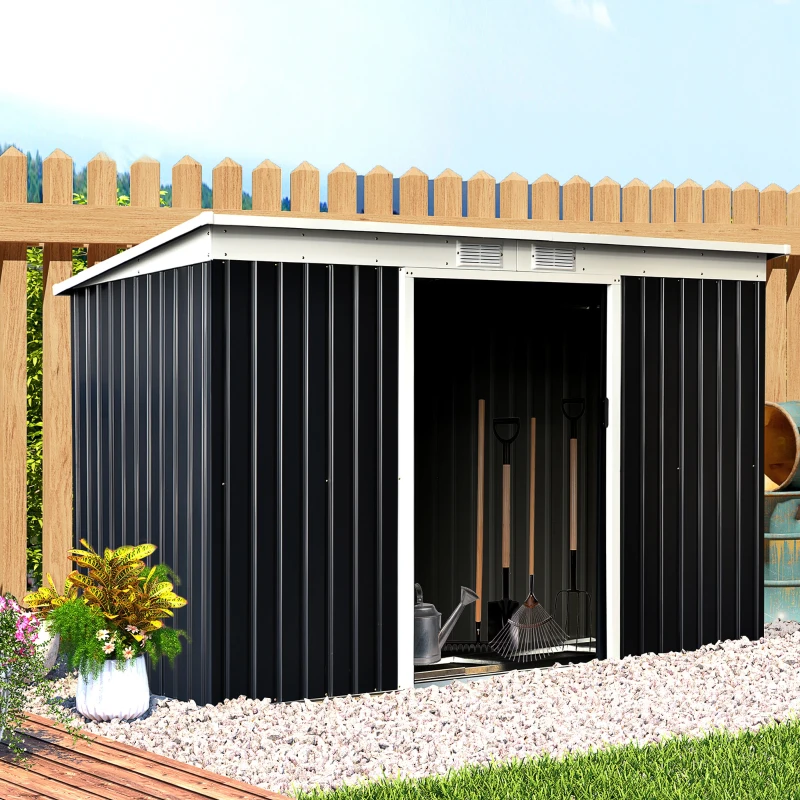Outsunny Tuinschuur met schuifdeur grijs(m-2)
