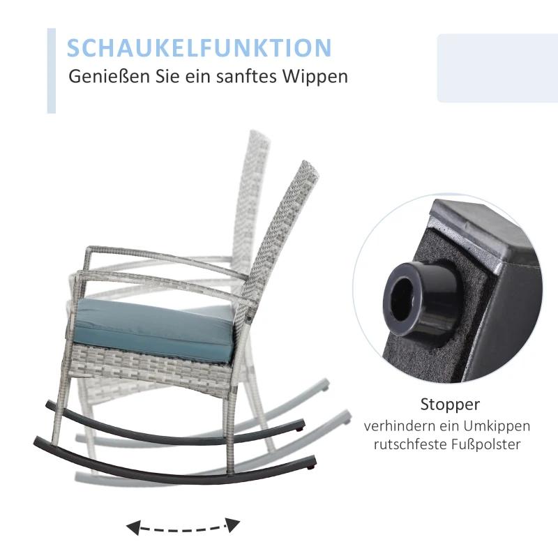 Outsunny schommelstoel, tuinstoel, poly rotan met grijze kussens