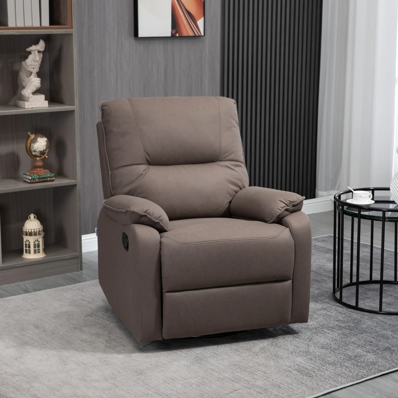 HOMCOM Relaxsessel Liegefunktion 135° neigbar, Wippfunktion, Fußstütze 82 cm x 95 cm x 98 cm Mikrofaserstoff Braun