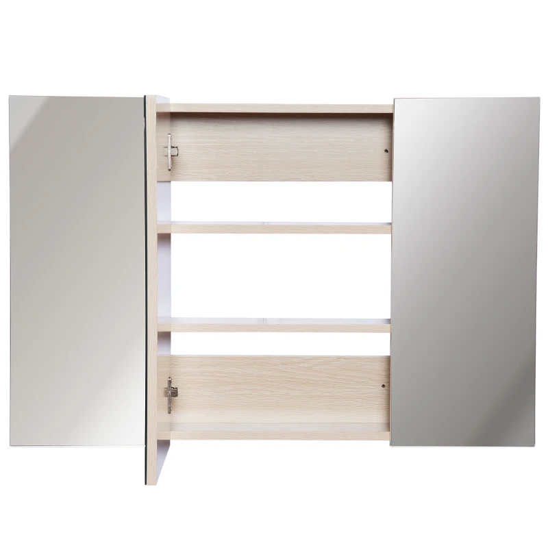 kleankin Spiegelschrank Badschrank Spiegel Wandschrank Badhängeschrank Weißeiche B90 x H60 x D13,5 cm